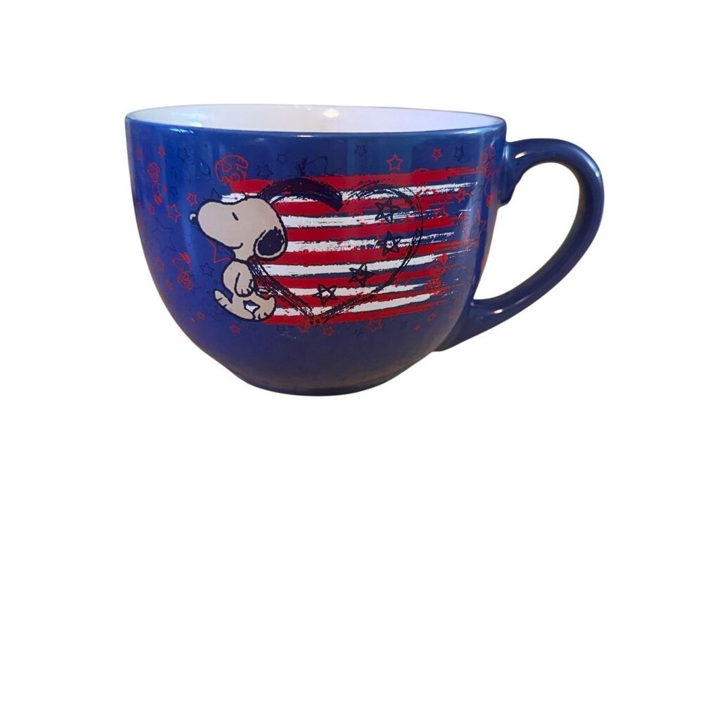 Peanuts Snoopy 24 oz Independence Day Soup Mug Red Blue July 4th Charles Schulz